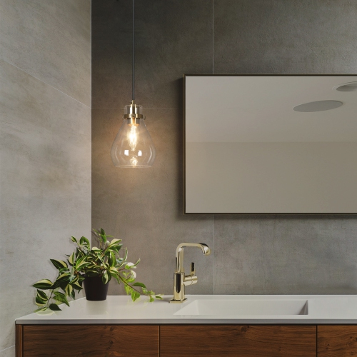 Modern Gold Kitchen Pendant Lighting, 1-Light Bell Clear Glass Hanging Ceiling Lighting for Kitchen Island