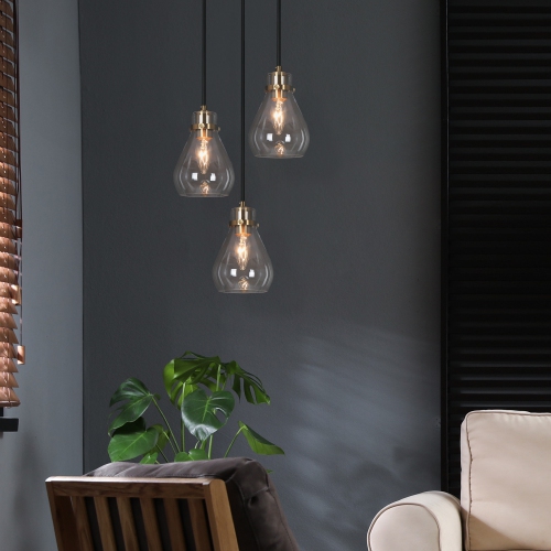 Modern Gold Kitchen Pendant Lighting, 1-Light Bell Clear Glass Hanging Ceiling Lighting for Kitchen Island