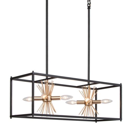 Modern Sputnik Kitchen Island Chandelier, 8-Light Black and Gold Square Linear Chandelier Light for Dining Room