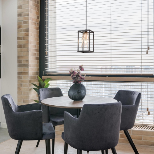 Modern Black & Brass Cage Pendant Light, 1-Light Lantern Pendant Hanging Ceiling Light for Kitchen Island