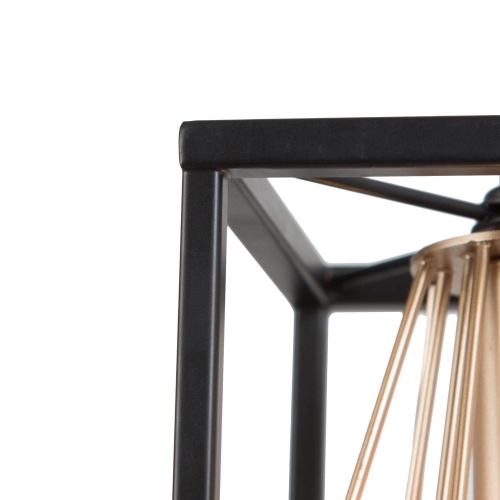 Modern Black & Brass Cage Pendant Light, 1-Light Lantern Pendant Hanging Ceiling Light for Kitchen Island