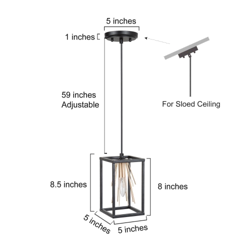 Modern Black & Brass Cage Pendant Light, 1-Light Lantern Pendant Hanging Ceiling Light for Kitchen Island