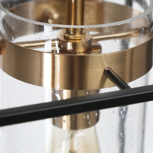 Modern Geometric Kitchen Pendant Lighting, 1-Light Black and Brass Gold with Cylinder Glass Modern/Contemporary Clear Glass Cylinder LED Mini Hanging