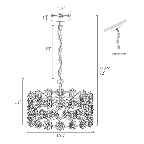 Modern Farmhouse Drum Chandelier Light, 3-Light Geometric Chandelier Pendant Light with White Ceramics Flowers