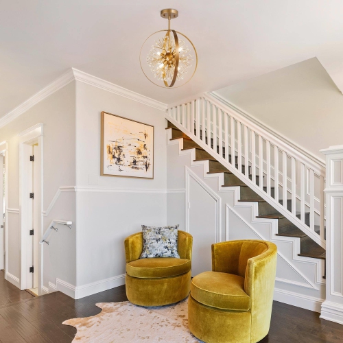 Modern Round Bedroom Ceiling Light, 3-Light Gold Globe Semi-Flush Mount Chandelier Light with Crystal Beads