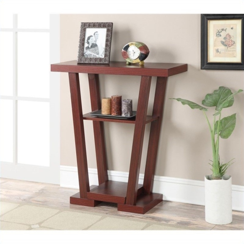 PEMBERLY ROW  Modern V Console In Espresso Wood Finish With Shelves