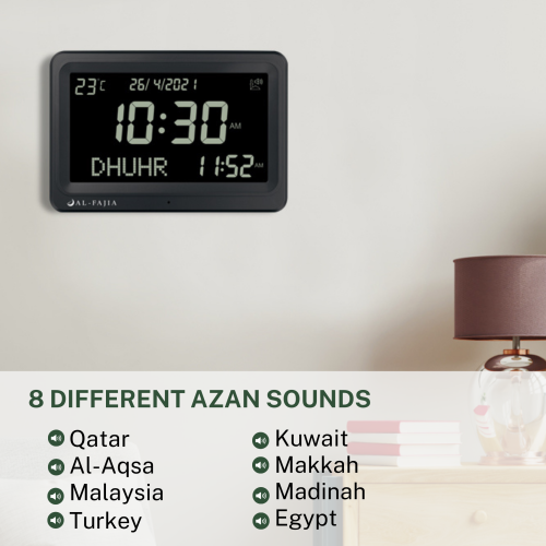 AL-FAJIA Automatic Worldwide Digital 8 Azan Sounds Wall and Desk Clock FAJ-113