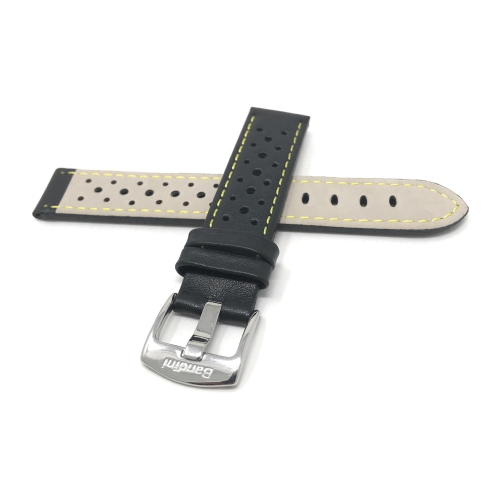 Bandini Mens Perforated Leather Rally Strap Smart Watch Band Strap For Samsung Galaxy Watch 4, Galaxy Watch 3, Gear Sport, Active 2 & 1 - 20mm, Black