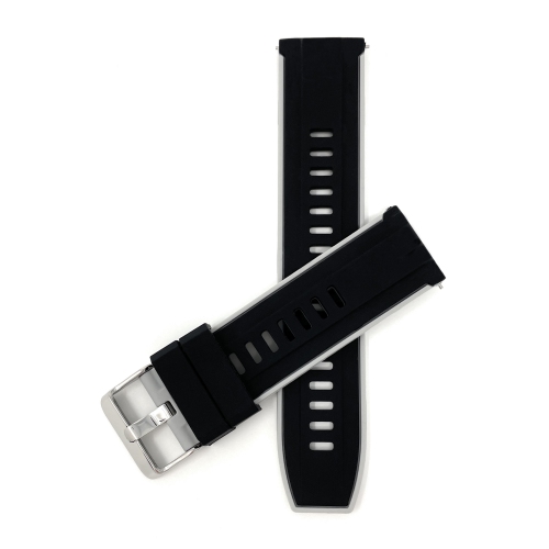 Bandini Quick Release Two-Tone Rubber Silicone Smart Watch Strap For Samsung Galaxy Watch 46mm, Galaxy Watch 3, Frontier- 22mm, Black / Grey / Silver