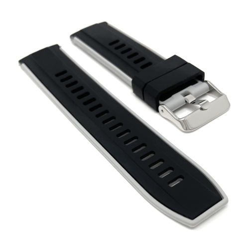 Bandini Quick Release Two-Tone Rubber Silicone Smart Watch Strap For Samsung Galaxy Watch 46mm, Galaxy Watch 3, Frontier- 22mm, Black / Grey / Silver