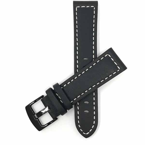 Bandini Thick Leather Racer Smartwatch Strap, White Stitch For Samsung Galaxy Watch 4, Galaxy Watch 3, Gear Sport, Active 2 & 1 - 20mm, Black / Black