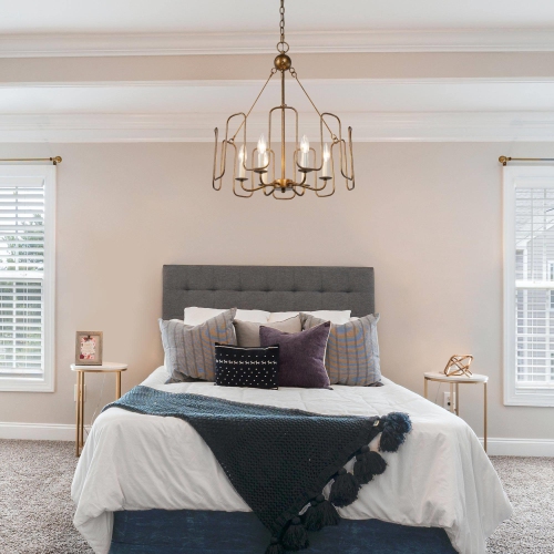 Rustic Dining Room Chandelier, 6-Light Antique Gold Hanging Ceiling Light for Living Room