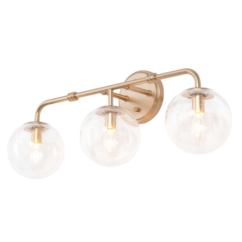Modern Linear Vanity Light, 3-Light Gold Bathroom Wall Sconce with Globe Seeded Glass Shades