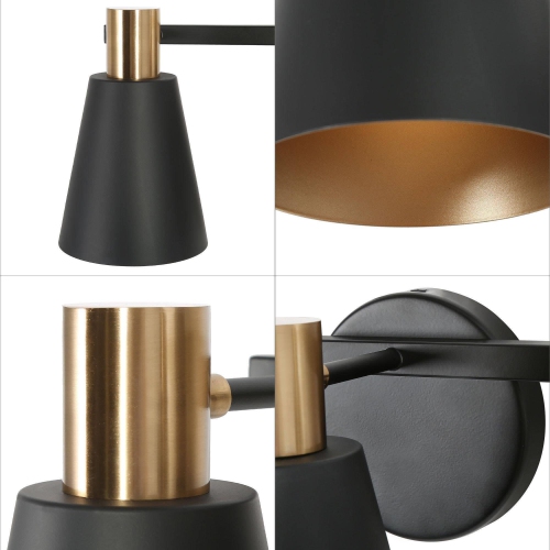 Modern Round Bathroom Vanity Light 3-Light Black and Brass Cylinder Wall Light with Metal Shades
