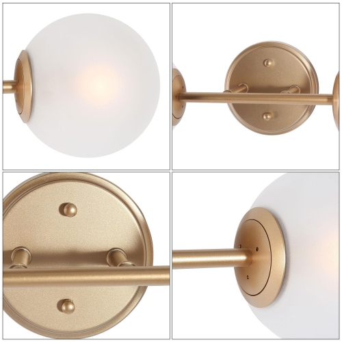 Modern Gold Wall Sconce Light, 2-Light Globe Bathroom Vanity Light Fixture with Frosted Glass Shades