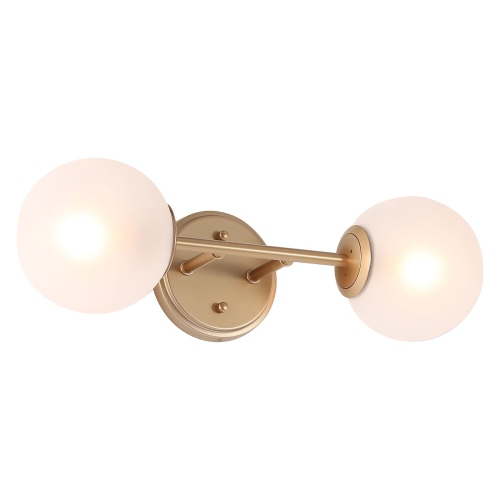 Modern Gold Wall Sconce Light, 2-Light Globe Bathroom Vanity Light Fixture with Frosted Glass Shades