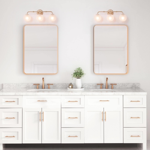 Modern Round Bathroom Vanity Light 3-Light Gold Globe Wall Sconce Light with Frosted Glass Shades
