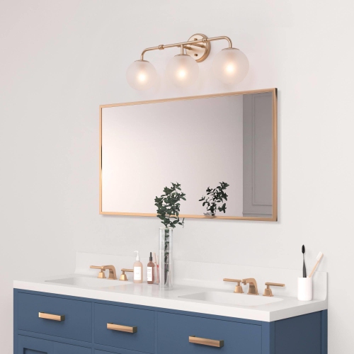 Modern Round Bathroom Vanity Light 3-Light Gold Globe Wall Sconce Light with Frosted Glass Shades
