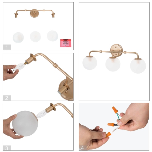 Modern Round Bathroom Vanity Light 3-Light Gold Globe Wall Sconce Light with Frosted Glass Shades