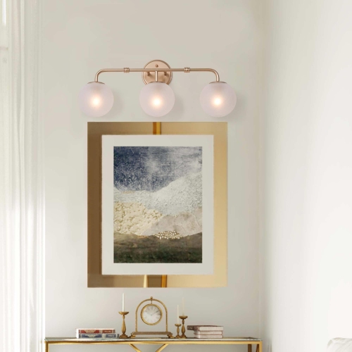 Modern Round Bathroom Vanity Light 3-Light Gold Globe Wall Sconce Light with Frosted Glass Shades