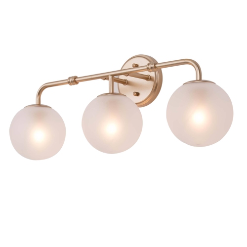 Modern Round Bathroom Vanity Light 3-Light Gold Globe Wall Sconce Light with Frosted Glass Shades
