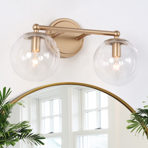 UOLFIN  Modern Globe Bathroom Vanity Light, 15-In 2-Light Globe Led Modern/contemporary Vanity Light In Gold