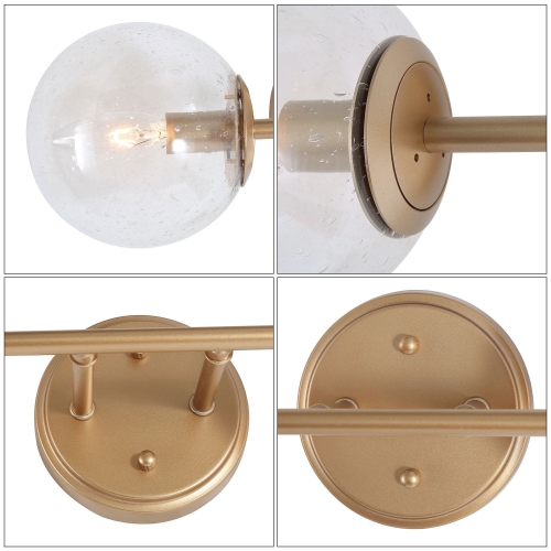 Modern Globe Bathroom Wall Sconce Light, 18-in 2-Light Brass Gold and Seeded Globe Glass LED Modern/Contemporary Vanity Light
