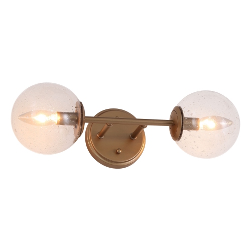 Modern Globe Bathroom Wall Sconce Light, 18-in 2-Light Brass Gold and Seeded Globe Glass LED Modern/Contemporary Vanity Light