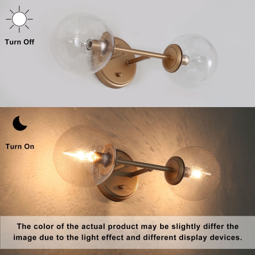 Modern Globe Bathroom Wall Sconce Light, 18-in 2-Light Brass Gold and Seeded Globe Glass LED Modern/Contemporary Vanity Light