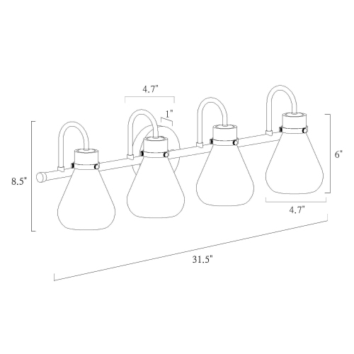 Modern Gold Bathroom Vanity Light, 32-in 4-Light Brass Gold and Clear Bell Glass Shape LED Modern/Contemporary Vanity Light