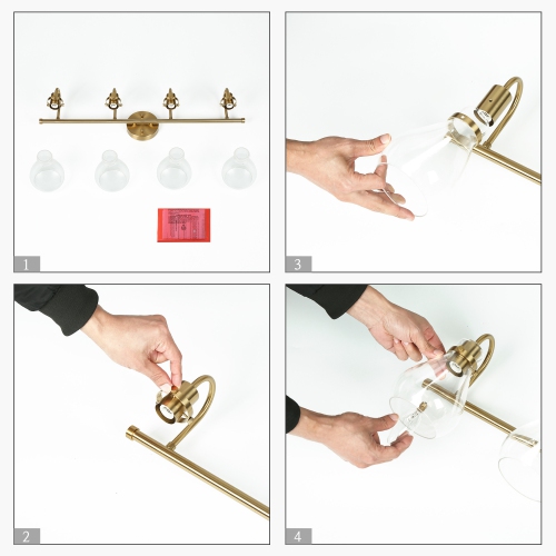 Modern Gold Bathroom Vanity Light, 32-in 4-Light Brass Gold and Clear Bell Glass Shape LED Modern/Contemporary Vanity Light