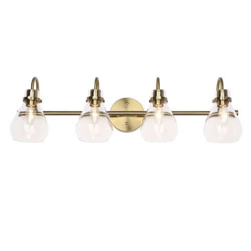 Modern Gold Bathroom Vanity Light, 32-in 4-Light Brass Gold and Clear Bell Glass Shape LED Modern/Contemporary Vanity Light