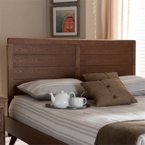 Baxton Studio Seren Mid-Century Wood Queen Headboard in Walnut Brown