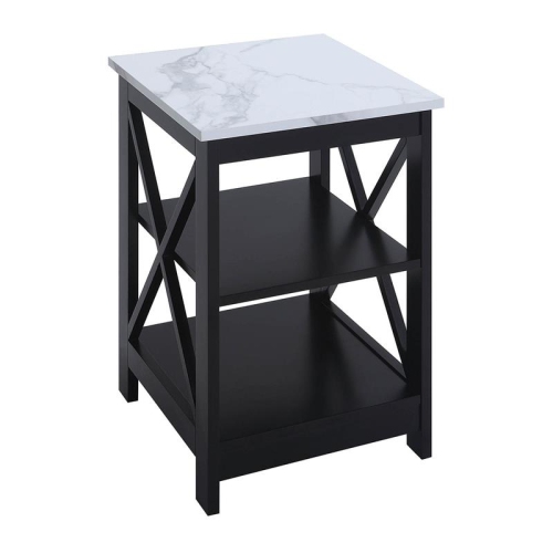 CONVENIENCE CONCEPTS  Oxford End Table With Shelves In Faux Marble And Black Wood Finish In White