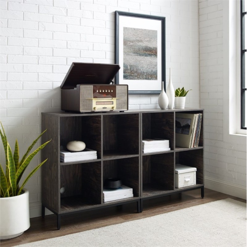 Crosley Jacobsen Industrial Record Storage Cube Bookcase in Brown Ash