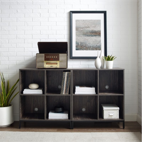 Crosley Jacobsen Industrial Record Storage Cube Bookcase in Brown Ash