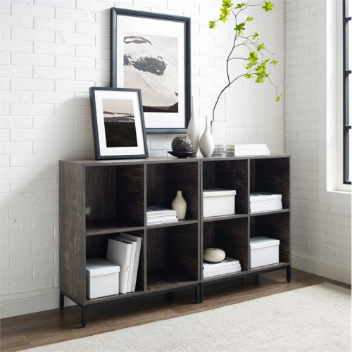 Crosley Jacobsen Industrial Record Storage Cube Bookcase in Brown Ash