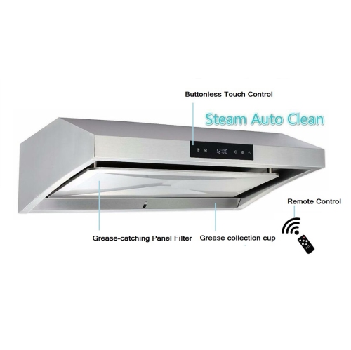 Vertrons 30" 850CFM Stainless Steel Range Hood | Pro Performance | Steam Auto Clean | Superior Perimeter Extraction Design | Touch Screen, 6 Touch