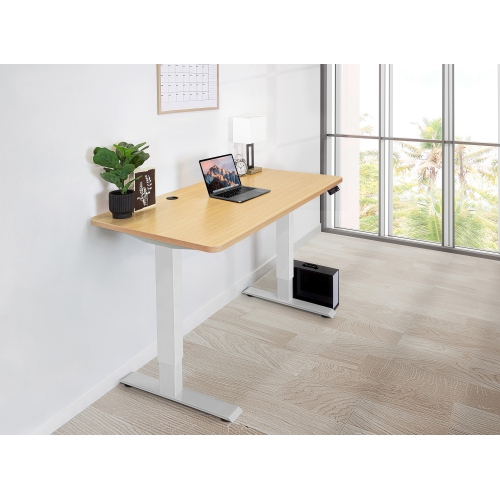 EFFYDESK Home Electric Height Adjustable Home Office Computer Standing Desk - Oak Wood on White Frame