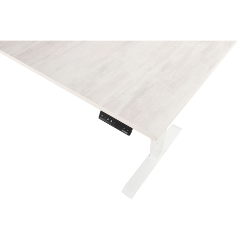 EFFYDESK Executive L-Shaped Height Adjustable Home Office Computer Standing Desk with Cable Management Tray Oak White on White Frame