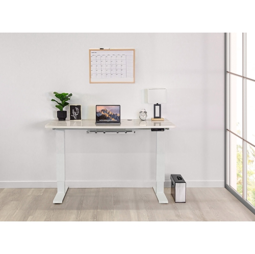 Bureau à hauteur ajustable pour ordinateur à la maison électrique EFFYDEESK - Chêne blanc sur cadre blanc