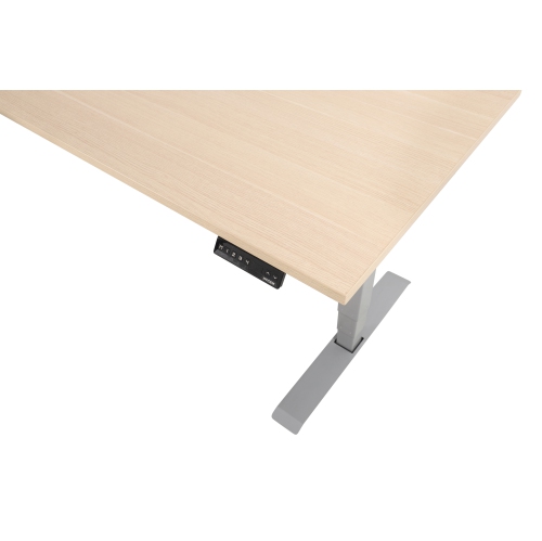 EFFYDESK Executive L-Shaped Height Adjustable Home Office Computer Standing Desk with Cable Management Tray Oak Wood on Grey Frame