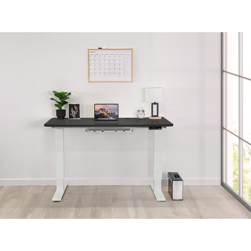 EFFYDESK Home Electric Height Adjustable Home Office Computer Standing Desk - Oak Black on White Frame
