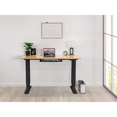 EFFYDESK Home Electric Height Adjustable Home Office Computer Standing Desk - Oak Wood on Black Frame