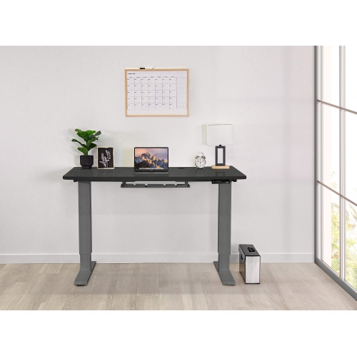 EFFYDESK Home Electric Height Adjustable Home Office Computer Standing Desk - Oak Black on Gray Frame