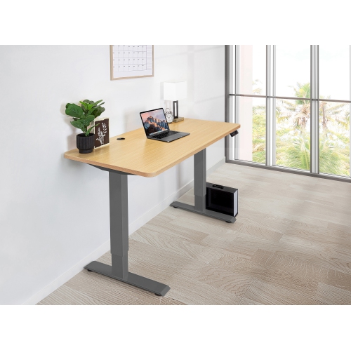 EFFYDESK  " Home Electric Height Adjustable Home Office Computer Standing Desk - (70""×29"") Oak Wood On Frame" In Gray