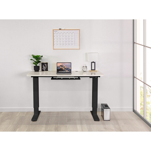 EFFYDESK Home Electric Height Adjustable Home Office Computer Standing Desk - Oak White on Black Frame