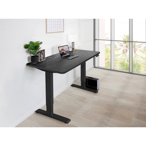 Image 1 of 4.. EFFYDESK Home Electric Height Adjustable Home Office Computer Standing Desk - Oak Black on Black Frame