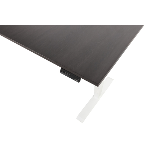 EFFYDESK Executive L-Shaped Height Adjustable Home Office Computer Standing Desk with Cable Management Tray Oak Black on White Frame