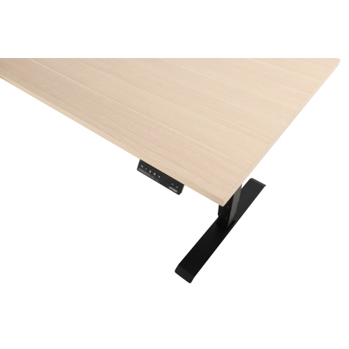 EFFYDESK Executive L-Shaped Height Adjustable Home Office Computer Standing Desk with Cable Management Tray Oak Wood on Black Frame